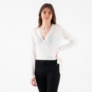 Pieces - Pcalima ls wrap knit - Bluser og skjorter til kvinder - Hvid - XL