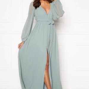Goddiva Long Sleeve Chiffon Dress Sage Green XS (UK8)