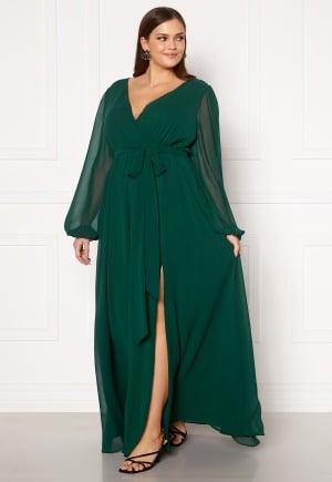 Goddiva Curve Long Sleeve Chiffon Maxi Curve Dress Green 50 (UK22)