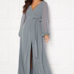 Goddiva Long Sleeve Chiffon Dress Air Force Blue XXS (UK6)
