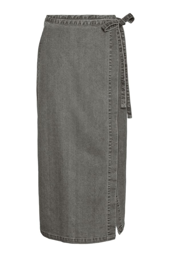 Pieces - Nederdel - PC Abbi MW Long Denim Wrap Skirt - Light Grey Denim