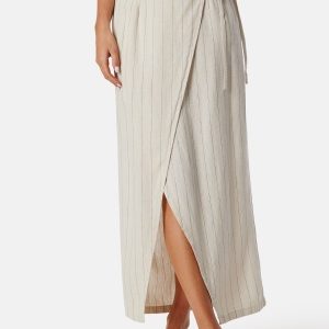 VERO MODA Vmmindy High Waist long wrap linen skirt Beige/Striped 36