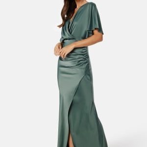 Bubbleroom Occasion Wrap Satin Gown Green 34