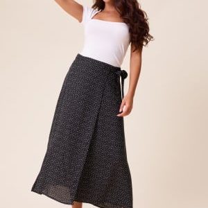 Happy Holly Viscose Midi Wrap Skirt Black/Dotted 36/38