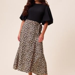 Happy Holly Viscose Midi Wrap Skirt Leopard 32/34