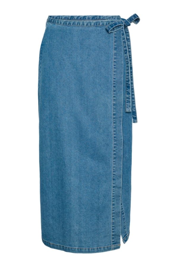 Pieces - Nederdel - PC Abbi MW Long Denim Wrap Skirt - Light Blue Denim