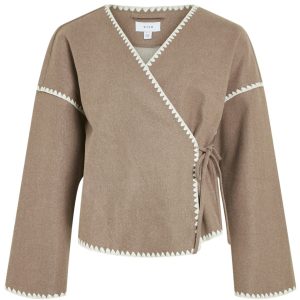 VILA dame cardigan VIRISE - Mountain Trail WHITE CHAIN STITCH