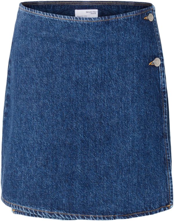 Slfclair MW MID BL Shor Wrap Denim